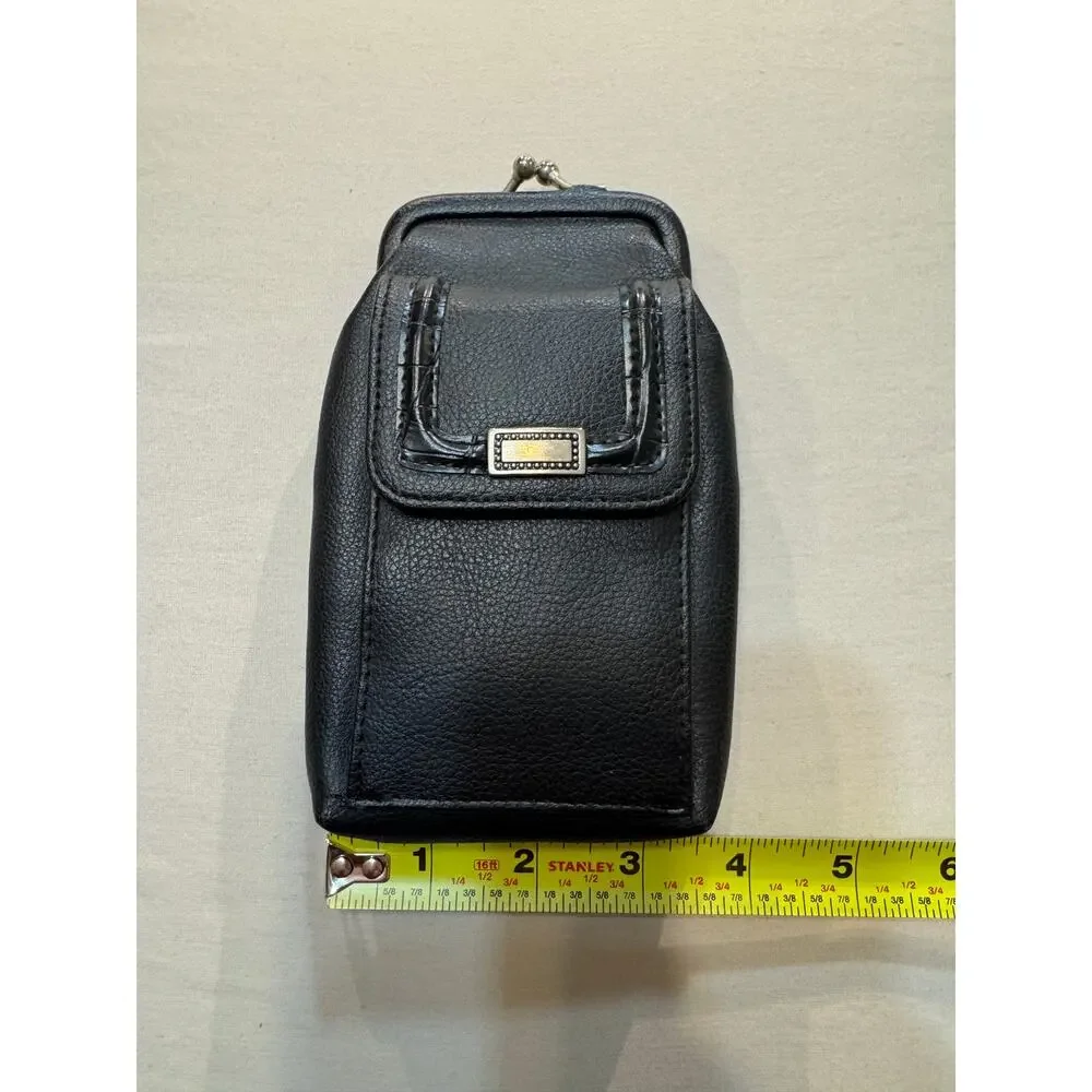 Vintage Black Faux Leather Coin Purse Cigarette Clutch w/ ID &‎ Card Slots